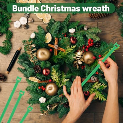 100PCS Christmas Garland Ties - Adjustable Nylon Hook & Loop Straps for Holiday Decorations