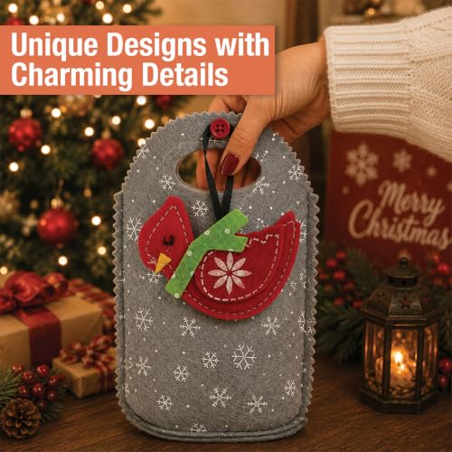 Cardinal Felt Treat Bags Christmas Ornament Set of 5 - Holiday Gift Bags for Kids & Teachers - Cardinal2