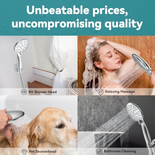 JDO High Pressure Handheld Shower Head - Silver, 6 Spray Modes