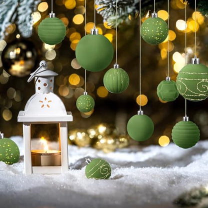 Suzile Velvet Christmas Ornaments Set - Moss Green Holiday Decorations, 18 Pcs