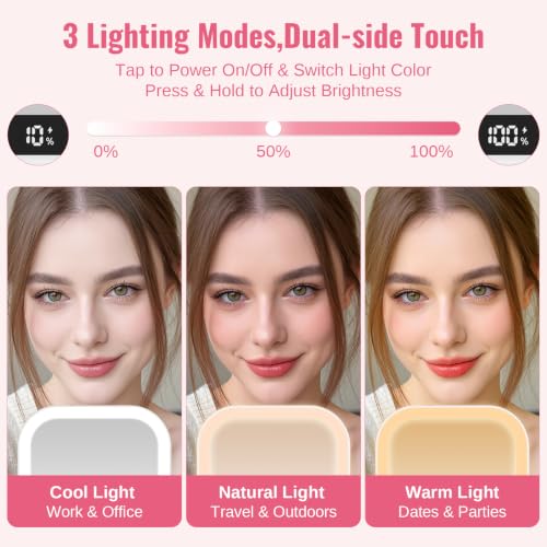 Foldable Travel Makeup Mirror with Lights 10X/1X Magnification USB-C