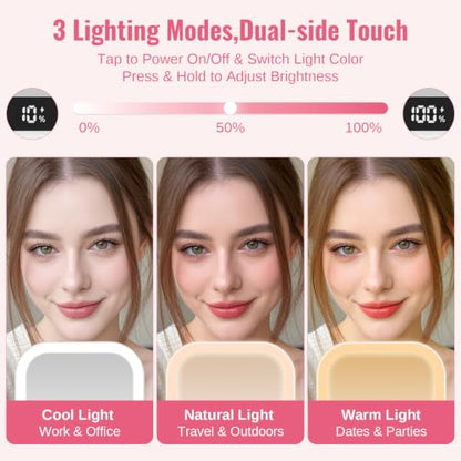 Foldable Travel Makeup Mirror with Lights 10X/1X Magnification USB-C