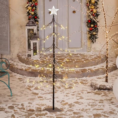 4FT Lighted Snow Tree with 112 LED Warm White Lights - Indoor & Outdoor Decoration