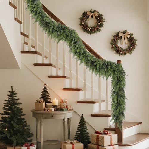 YOFIT 9FT Real Touch Cedar Christmas Garland for Mantle Fireplace - Holiday Decor