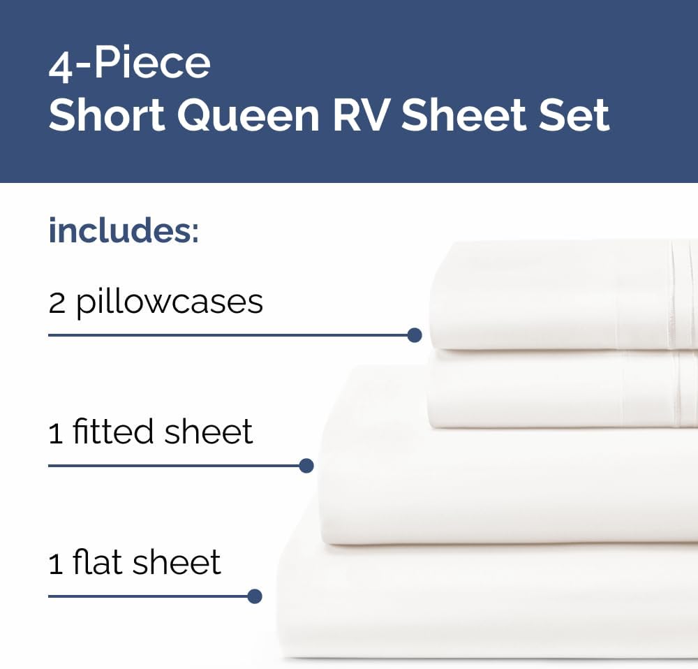 Skiennix Short Queen Size 4-Piece Sheet Set - Soft, Breathable Cooling Bed Sheets with Deep Pockets | Antique White