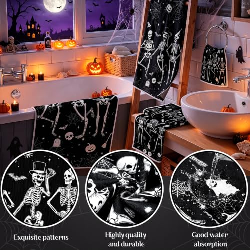 Halloween Skeleton Bath Towel Set - Skull Variation, Gothic Bathroom Decor