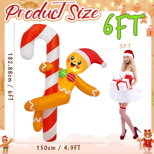 Funny Christmas Inflatable Decorations Outdoor Gingerbread Dancing with Candy Cane