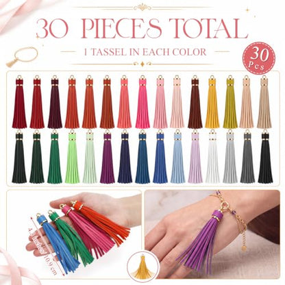 Multicolored Leather Keychain Tassels with Gold Caps - Set of 30