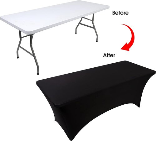 Black Spandex Table Cover by [Brand Name] - Fitted, Washable & Wrinkle Resistant 4ft Rectangle for Events & Parties