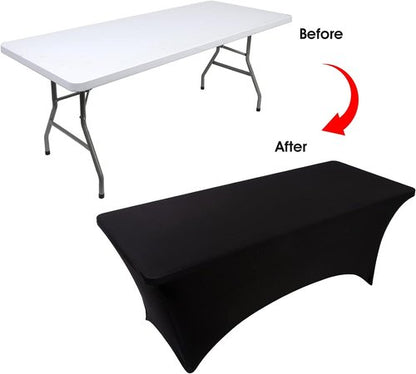 Black Spandex Table Cover by [Brand Name] - Fitted, Washable & Wrinkle Resistant 4ft Rectangle for Events & Parties