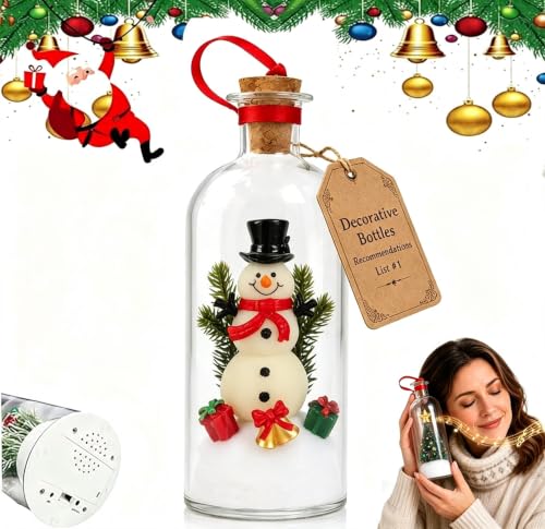 Recordable Christmas Tree in a Glass Bottle with Snowy Mini Trees - Red B