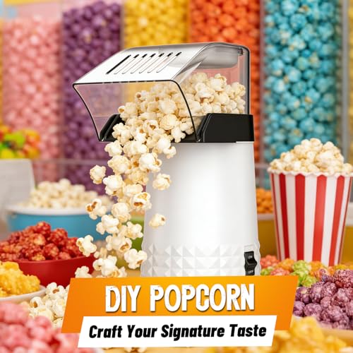 1200W Oil-Free Air Popcorn Maker - 4.5 Quart Capacity, White, Quick Ready