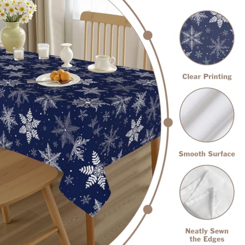 Blue Snowflake Tablecloth - Rectangular 60x84 Inches Holiday Fabric - Variation of Blue Snowflake / 84" x 60"