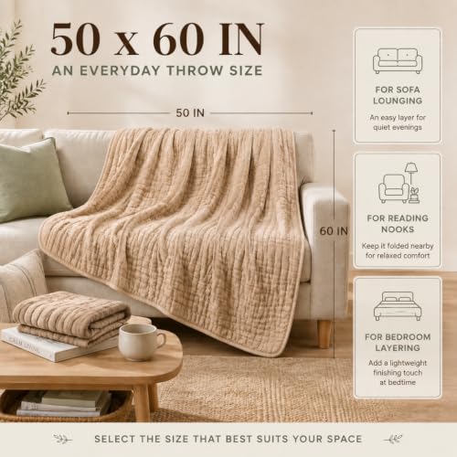 White 130x150cm 6-Layer Cotton Muslin Blanket - Pre-Washed & Soft