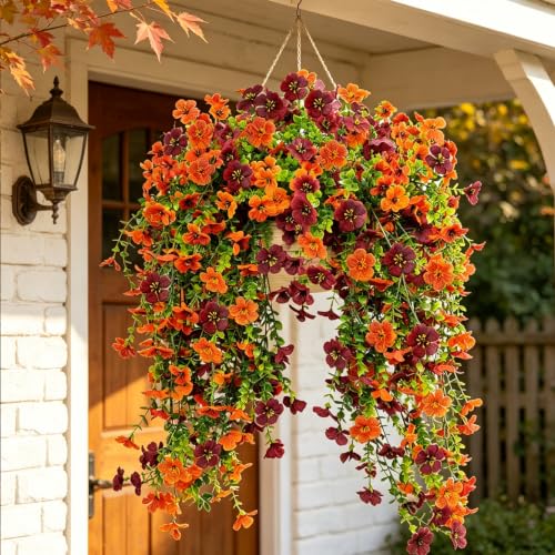 Artificial Fall Flowers - 4 Pcs Hanging Silk Bouquets for Outdoor Decor