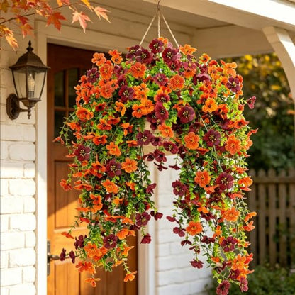 Artificial Fall Flowers - 4 Pcs Hanging Silk Bouquets for Outdoor Decor
