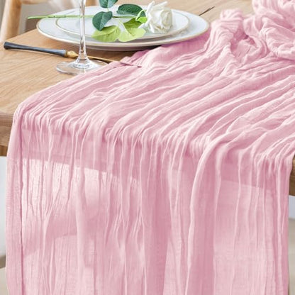 Xiomot 1 Pack Blushing Pink Cheesecloth Table Runner 10FT Boho Rustic Decor