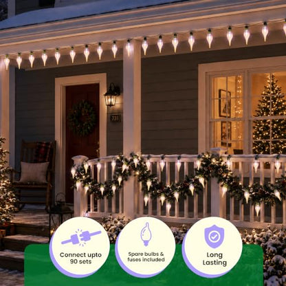 LED Twinkle Flame Tip Christmas Lights - Warm White, 50 Bulbs