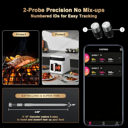 Wireless Meat Thermometer Digital with Bluetooth 800FT Range - Silver