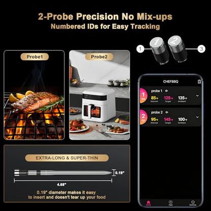 Wireless Meat Thermometer Digital with Bluetooth 800FT Range - Silver