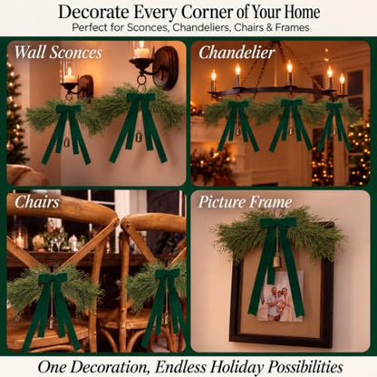 Mini Christmas Swags with Green Velvet Bow & Bell - 6 Pack, 13 Inches