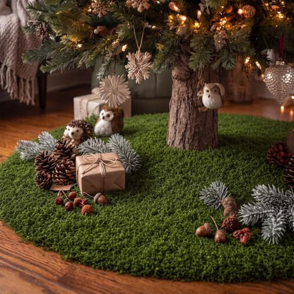 36-Inch Faux Moss Woodland Christmas Tree Skirt - Natural Base Cover
