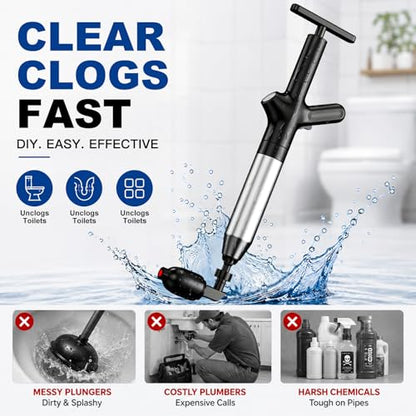 High Pressure Toilet Plunger - Heavy Duty Bathroom Unclogger - Dark Black
