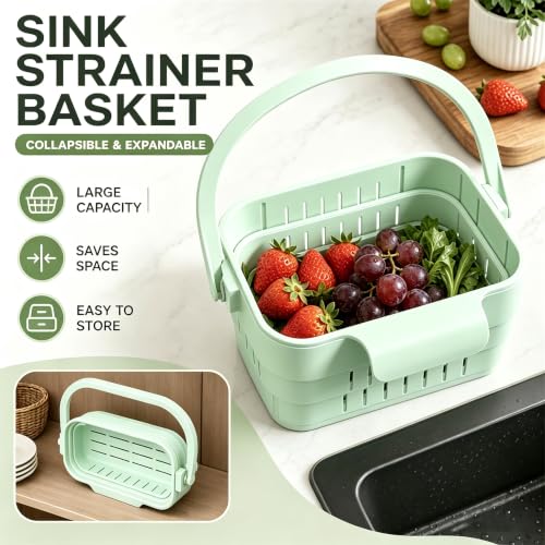 Cream White Foldable Sink Drain Basket - Expandable Kitchen Strainer with Flip Cover