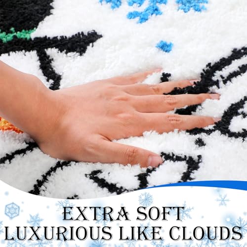 Christmas Snowman Bathroom Rugs Set - 20x47 & 16x24 Inches, Festive Tufted Decor