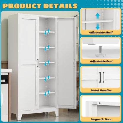 75-Inch Kitchen Pantry Cabinet with 5 Adjustable Steel Shelves - Rumetol