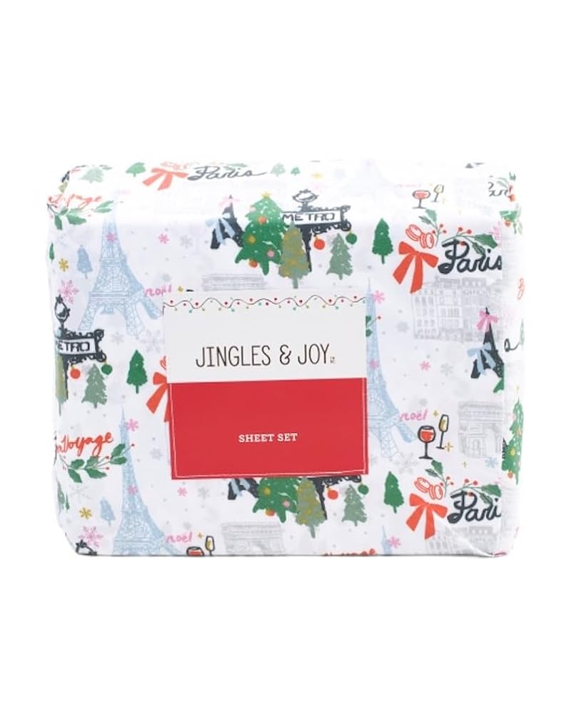 Jingles & Joy Christmas in Paris Twin Sheet Set – Festive Winter Bedding Ensemble