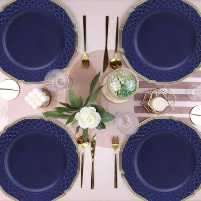 Royal Blue Charger Plates with Beaded Rims - Set of 6 Plastic Dinner Protectors