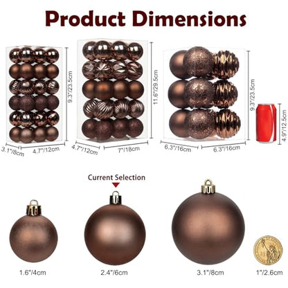 Bronze Christmas Ornaments Set - 30 Small Shatterproof Holiday Tree Balls