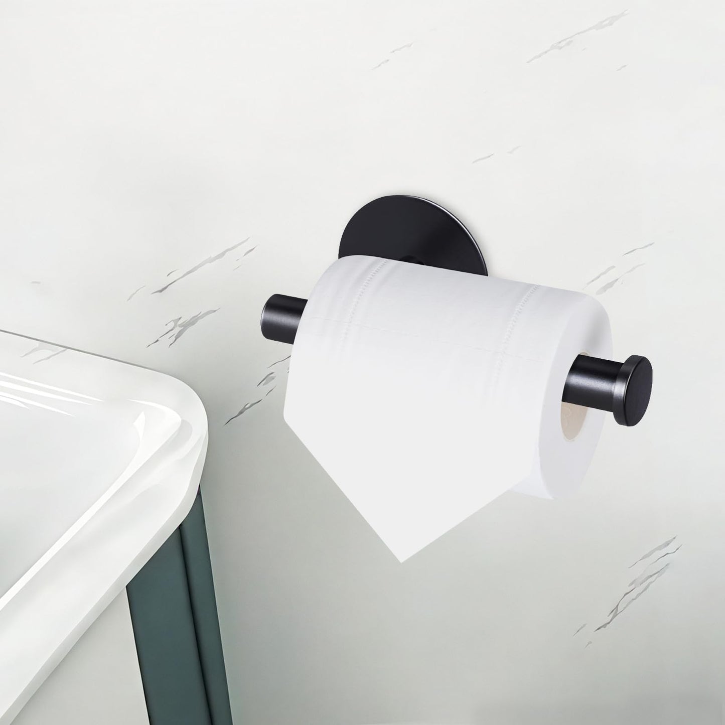 Yagoo Self Adhesive Toilet Paper Holder, SUS304 Stainless Steel Rustproof Toilet Roll Holder No Drilling Adhesive Toilet Tissue Holder for Bathroom Kitchen (1, Black)