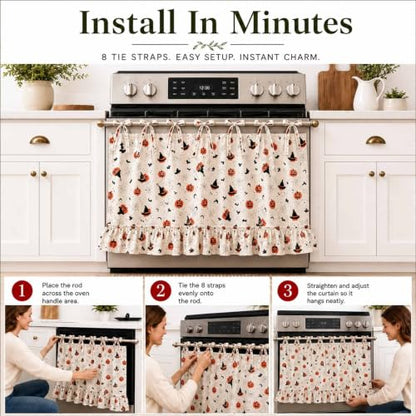 Oven Skirt for Kitchen Decor Curtain - Washable Decorative Farmhouse Style Moon White