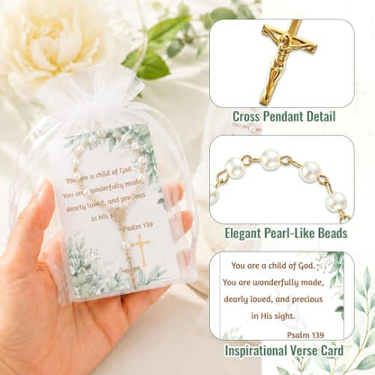 50 Gold Rosary Sets for Baptism and Religious Celebrations with Cards and Bags