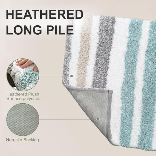 Aqua Beige Gray Striped Bathroom Rug 24x17 Microfiber Non-Slip Multi Color Variation of THIS Listing