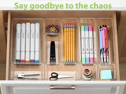 Clear Drawer Organizer Set by [Brand Name] - 12 Pieces with 3 Sizes for Makeup, Jewelry & Gadgets | Versatile Storage Solution for Home & Office