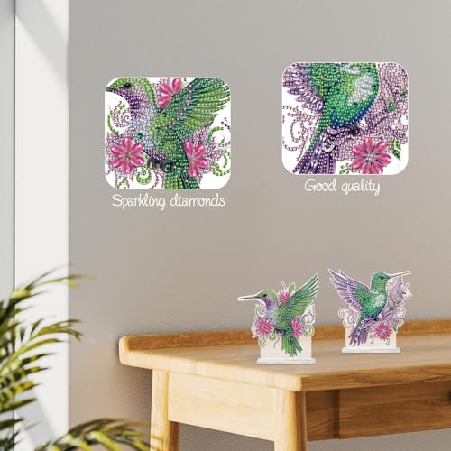 Antor 2 Pcs Hummingbird Diamond Painting Kit - Green Crystal Rhinestone Ornaments for Home & Office Decor