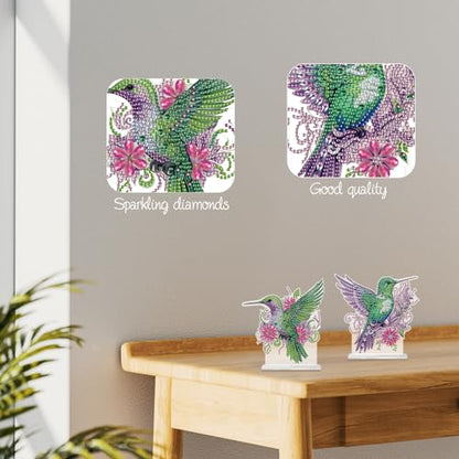 Antor 2 Pcs Hummingbird Diamond Painting Kit - Green Crystal Rhinestone Ornaments for Home & Office Decor