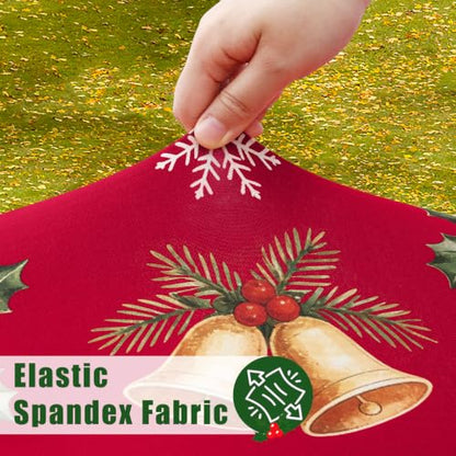 Moosfor Elastic Round Tablecloth for 45-56 Inch Tables - Red & Green, Fitted, Waterproof