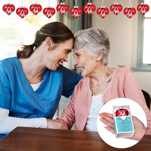 32 Pack Nurse Appreciation Heart Christmas Ornaments with Gift Boxes - Holiday Decorations