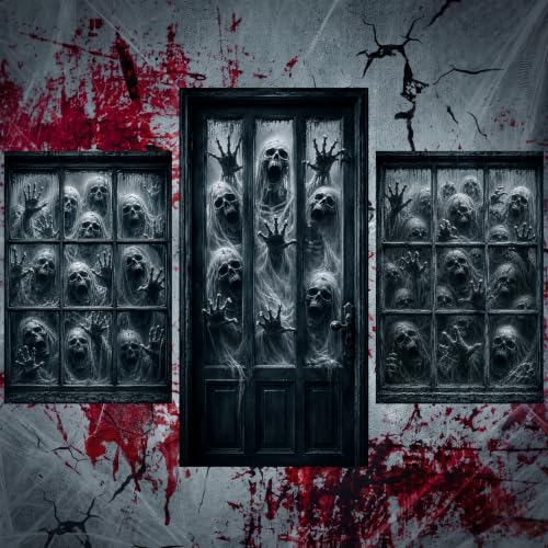 Halloween Skeleton Door & Window Cover Set - Spooky Porch Decorations