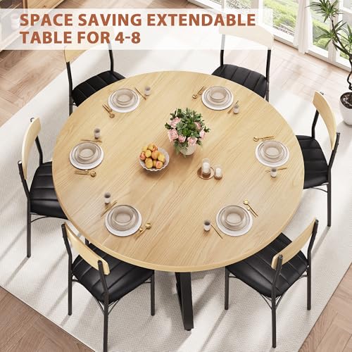 Extendable Round to Oval Dining Table for 4-8 with Open Storage Shelf, Space-Saving Modern Design, Black