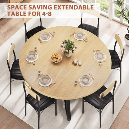Extendable Round to Oval Dining Table for 4-8 with Open Storage Shelf, Space-Saving Modern Design, Black