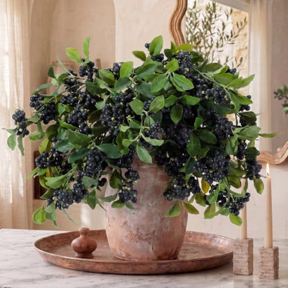 Artificial Blueberry Stems - 35.4 Inch Orange Faux Berries for Fall Decor