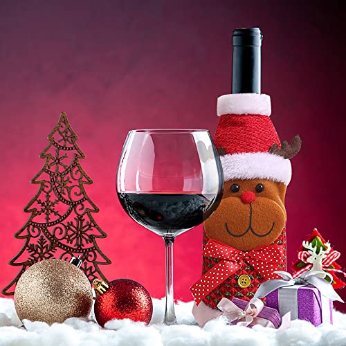 Christmas Wine Bottle Bags Set - Reusable Santa, Reindeer, Snowman & Bear Designs