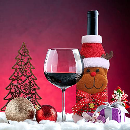 Christmas Wine Bottle Bags Set - Reusable Santa, Reindeer, Snowman & Bear Designs