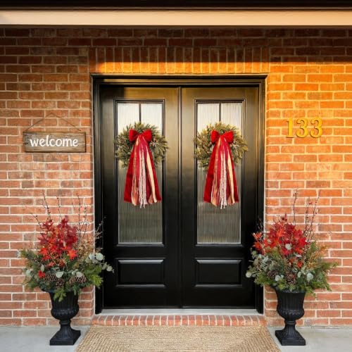 Red Velvet Christmas Bow for Wreath Front Door Decor - Large 9.8 Inch