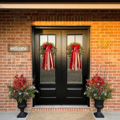 Red Velvet Christmas Bow for Wreath Front Door Decor - Large 9.8 Inch